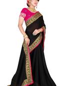 Black embroidered silk saree with blouse