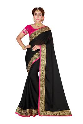 Black embroidered silk saree with blouse 2