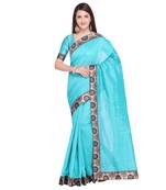 FLORENCE Women's Turquoise Bhagalpuri Silk Printed Saree With Blouse