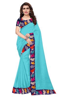 FLORENCE Women's Turquoise Bhagalpuri Silk Saree With Blouse 1