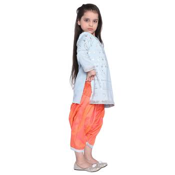 Blue Printed Cotton Kid Kurti With Patilala 2