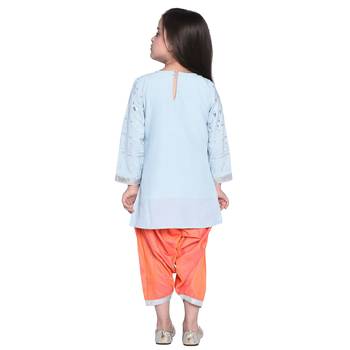 Blue Printed Cotton Kid Kurti With Patilala 3