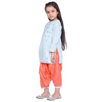 Blue Printed Cotton Kid Kurti With Patilala 4