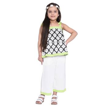 White Printed Cotton Kids Top With Palazzo 1
