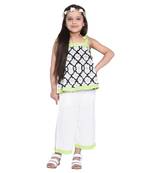 White Printed Cotton Kids Top With Palazzo