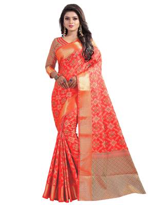 FLORENCE Women's Red BANARASI SILK Saree With Blouse 1