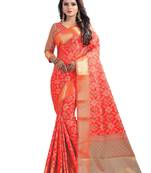 FLORENCE Women's Red BANARASI SILK Saree With Blouse