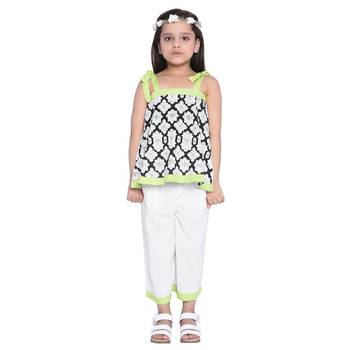 White Printed Cotton Kids Top With Palazzo 2