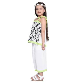 White Printed Cotton Kids Top With Palazzo 3