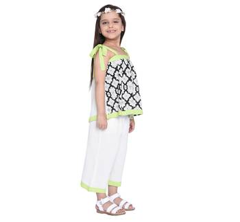 White Printed Cotton Kids Top With Palazzo 4