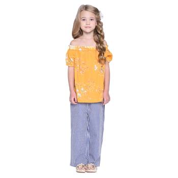 Blue Printed Cotton Kids Top With Palazzo 1