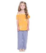 Blue Printed Cotton Kids Top With Palazzo