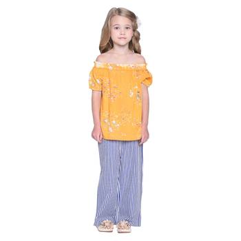 Blue Printed Cotton Kids Top With Palazzo 2