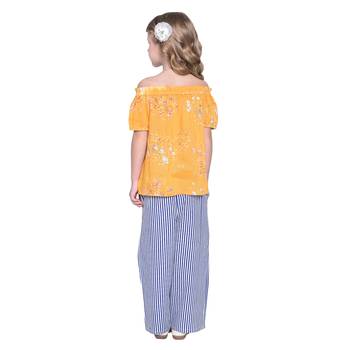 Blue Printed Cotton Kids Top With Palazzo 5