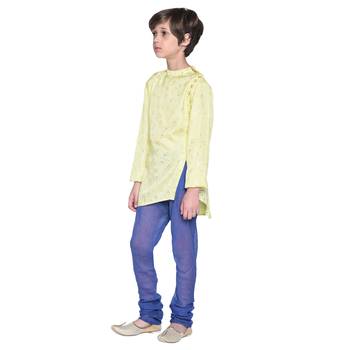 Blue Printed Cotton Boys Kurta Pyjama 2