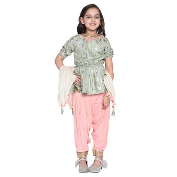 Pink Printed Cotton Kids Salwar Suit 1