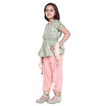 Pink Printed Cotton Kids Salwar Suit 2