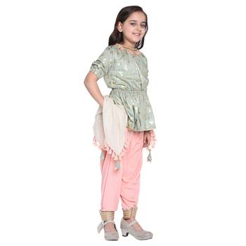 Pink Printed Cotton Kids Salwar Suit 3