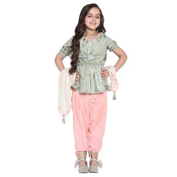 Pink Printed Cotton Kids Salwar Suit 4