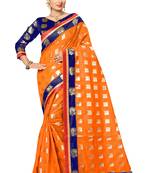 FLORENCE Women's Orange Poly Cotton Saree With Blouse