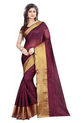 FLORENCE Women's Red Cotton Silk Saree With Blouse 2