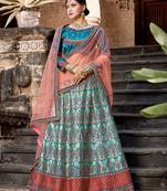 Sky-Blue Embroidered Satin Semi Stitched Lehenga
