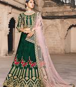 Green Embroidered Silk Semi Stitched Lehenga