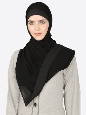 nazneen georgette plain black band hijab     30x78 1