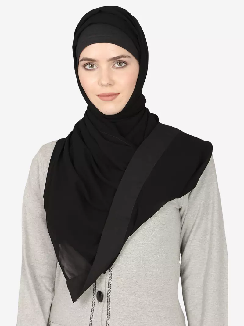 Black Band Plain  Black Hijab