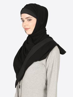 nazneen georgette plain black band hijab     30x78 2