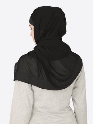 nazneen georgette plain black band hijab     30x78 3