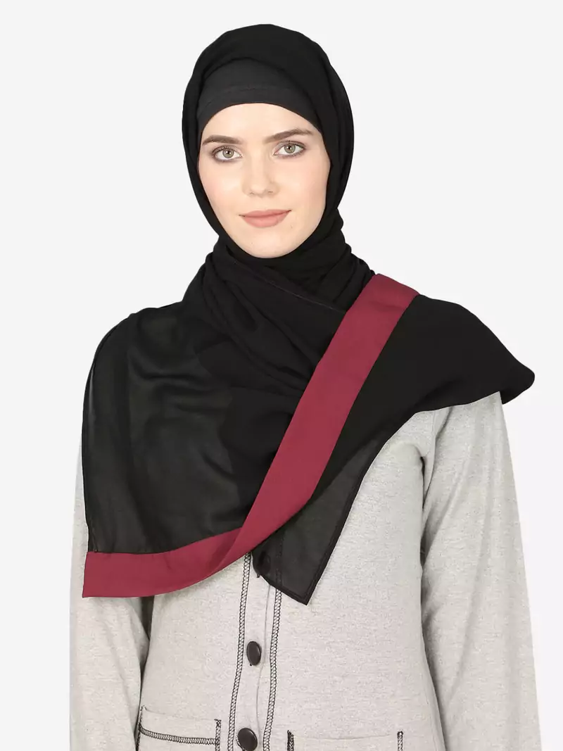 Maroon Band Plain Black Hijab