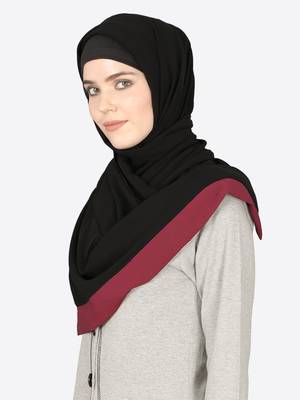 Maroon Band Plain Black Hijab 2
