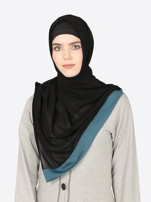 Teal Band Plain Black Hijab 1