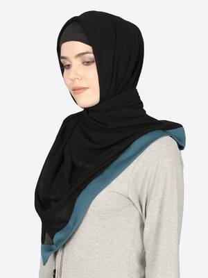 Teal Band Plain Black Hijab 2