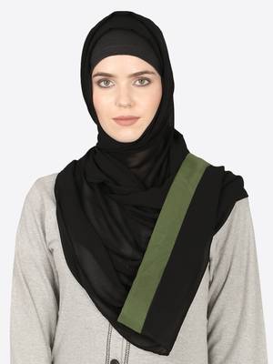 Olive Green Band Plain Black Hijab 1