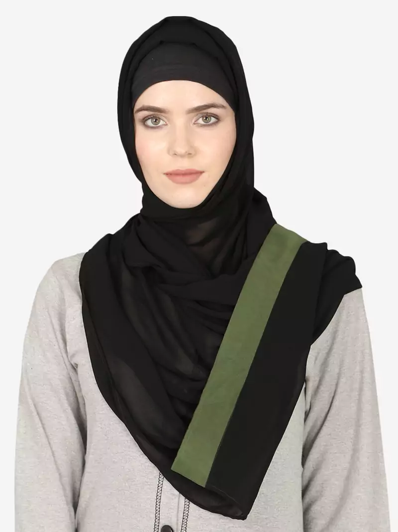 Olive Green Band Plain Black Hijab