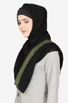 Olive Green Band Plain Black Hijab