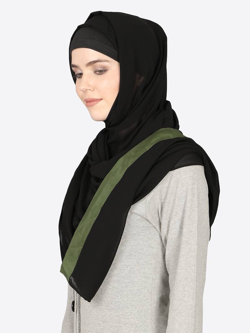 Olive Green Band Plain Black Hijab