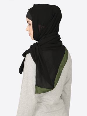 Olive Green Band Plain Black Hijab 3