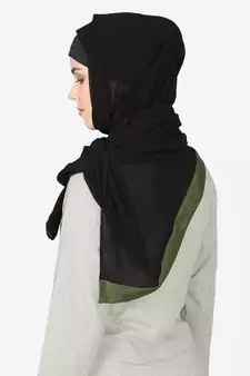 Olive Green Band Plain Black Hijab