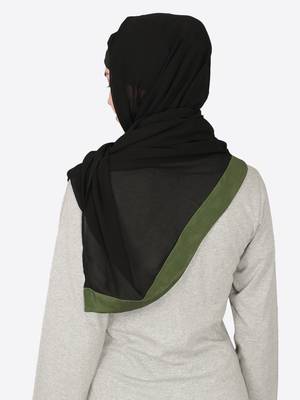 Olive Green Band Plain Black Hijab 4
