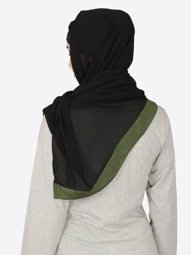 Olive Green Band Plain Black Hijab