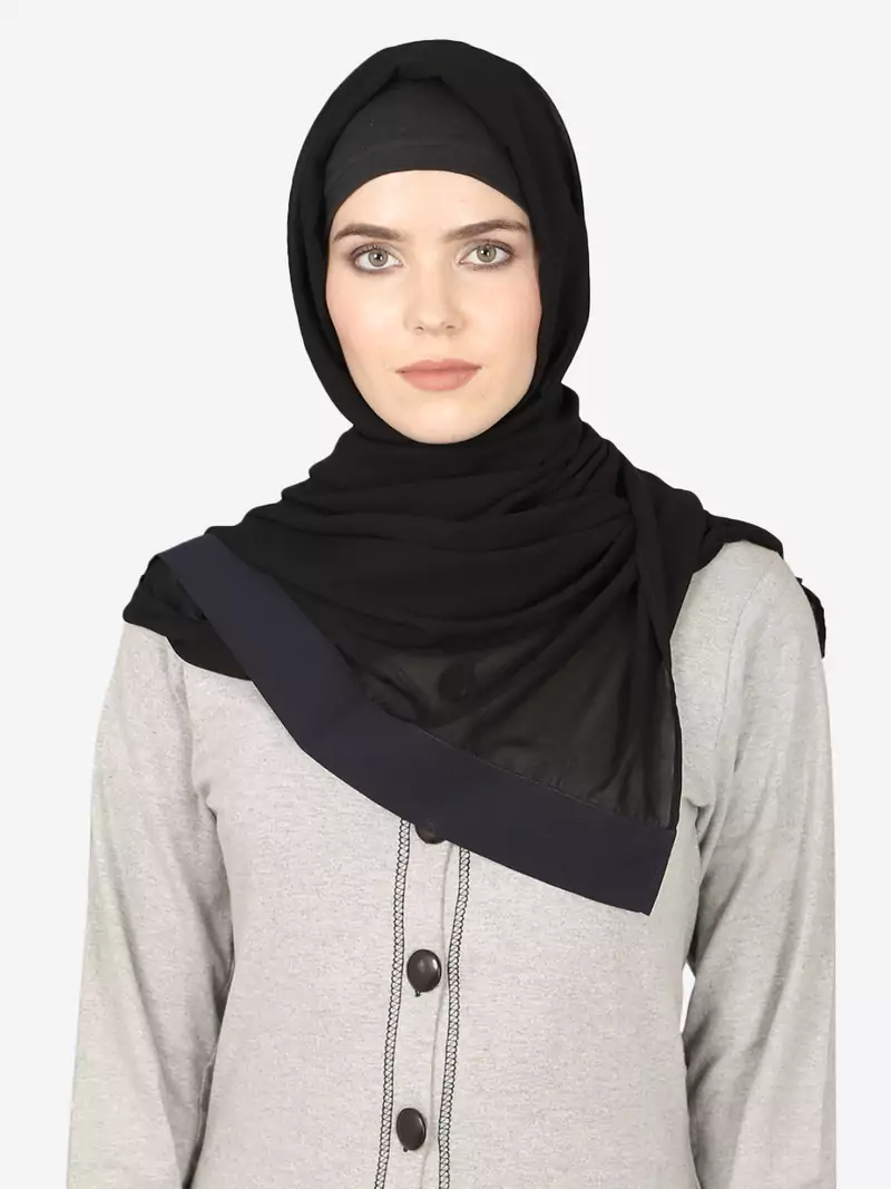 Navy Blue Band Plain Black Hijab