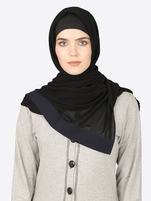 Navy Blue Band Plain Black Hijab 1