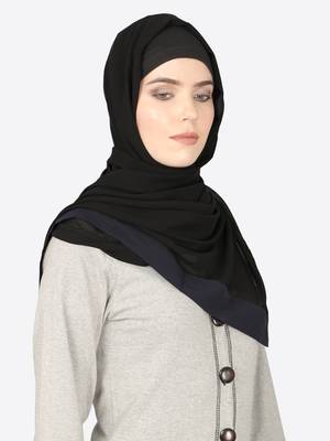 Navy Blue Band Plain Black Hijab 2