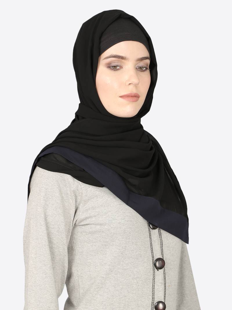 Navy Blue Band Plain Black Hijab