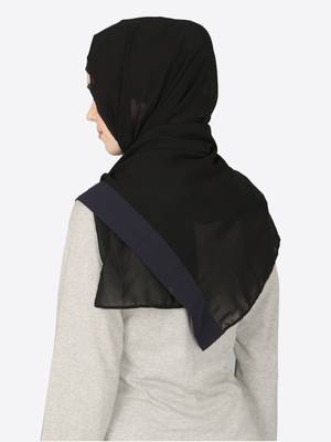 Navy Blue Band Plain Black Hijab 3