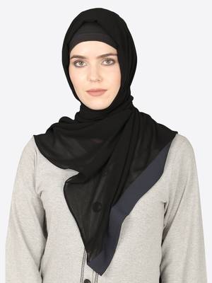 Navy Blue Band Plain Black Hijab 4