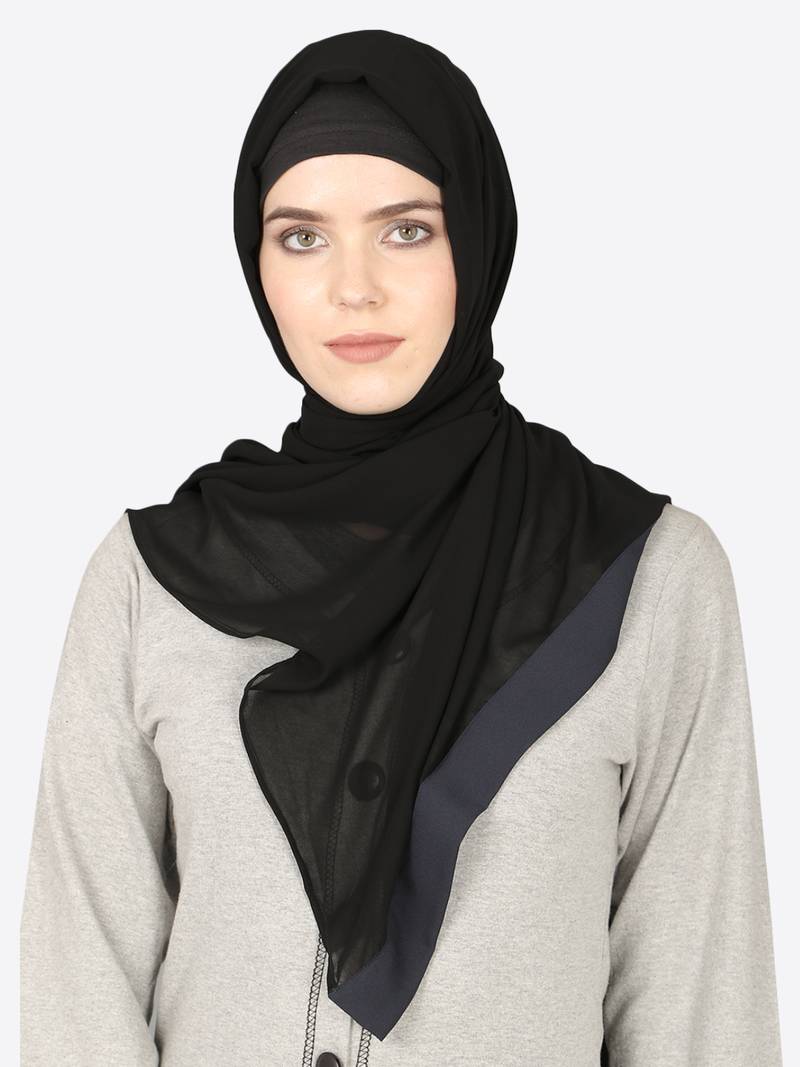 Navy Blue Band Plain Black Hijab